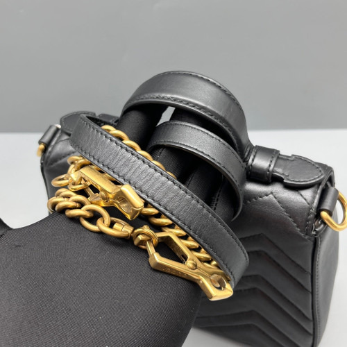 Gucci Mini GG Marmont Top Handle Shoulder Bag Calfskin Black