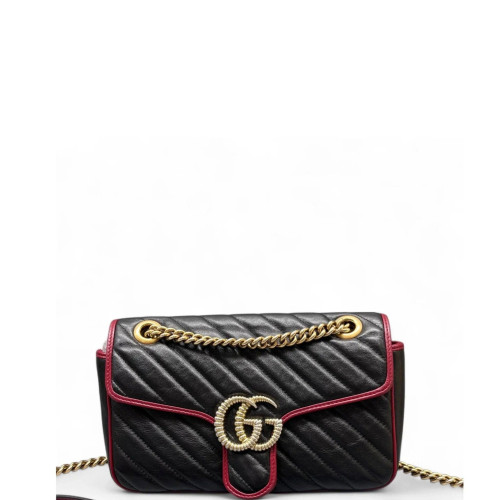 Gucci Matelasse Small GG Marmont Calfskin Black Red