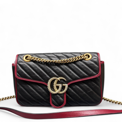 Gucci Matelasse Small GG Marmont Calfskin Black Red