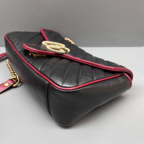 Gucci Matelasse Small GG Marmont Calfskin Black Red