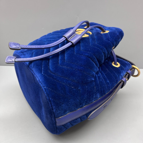 Gucci Chevron GG Marmont Bucket Bag Velvet Blue