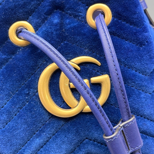 Gucci Chevron GG Marmont Bucket Bag Velvet Blue