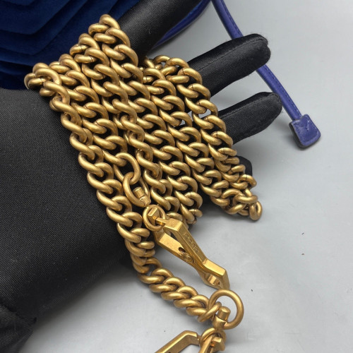 Gucci Chevron GG Marmont Bucket Bag Velvet Blue