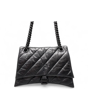 Balenciaga Medium Crush Chain Shoulder Bag Calfskin Black