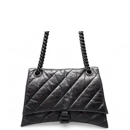 Balenciaga Medium Crush Chain Shoulder Bag Calfskin Black