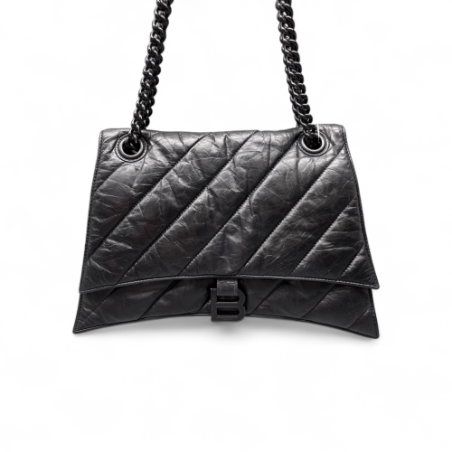 Balenciaga Medium Crush Chain Shoulder Bag Calfskin Black