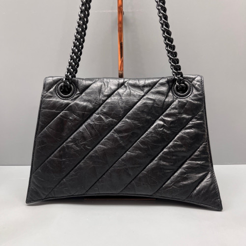 Balenciaga Medium Crush Chain Shoulder Bag Calfskin Black