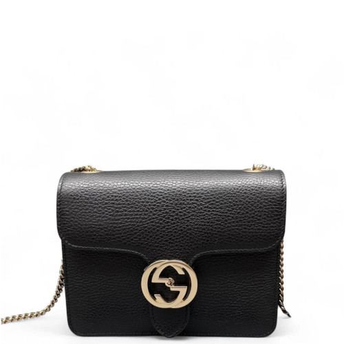 Gucci Small Interlocking G Shoulder Bag Grained Calfskin Black Gucci Small Interlocking G Shoulder Bag Grained Calfskin Black