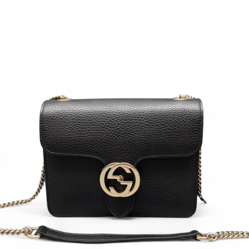Gucci Small Interlocking G Shoulder Bag Grained Calfskin Black Gucci Small Interlocking G Shoulder Bag Grained Calfskin Black