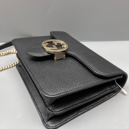 Gucci Small Interlocking G Shoulder Bag Grained Calfskin Black Gucci Small Interlocking G Shoulder Bag Grained Calfskin Black