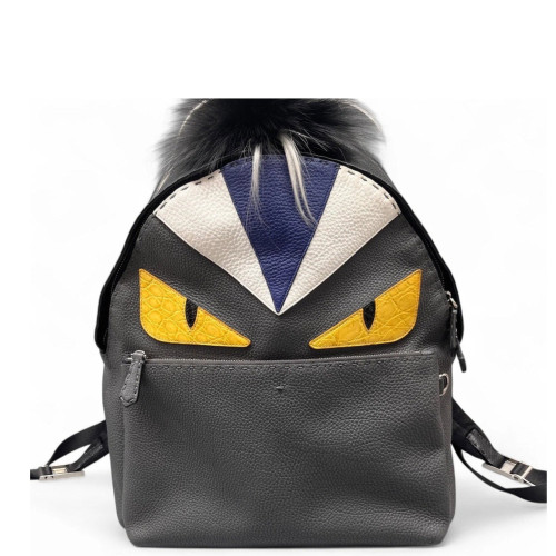 Fendi Monster Eyes Medium Backpack Grained Calfskin Grey