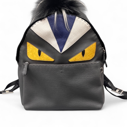 Fendi Monster Eyes Medium Backpack Grained Calfskin Grey