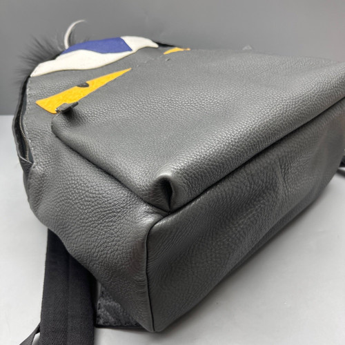 Fendi Monster Eyes Medium Backpack Grained Calfskin Grey