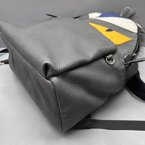 Fendi Monster Eyes Medium Backpack Grained Calfskin Grey