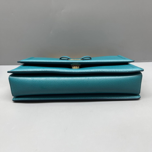 Salvatore Ferragamo Vara Bow Crossbody Bag Grained Calfskin Blue