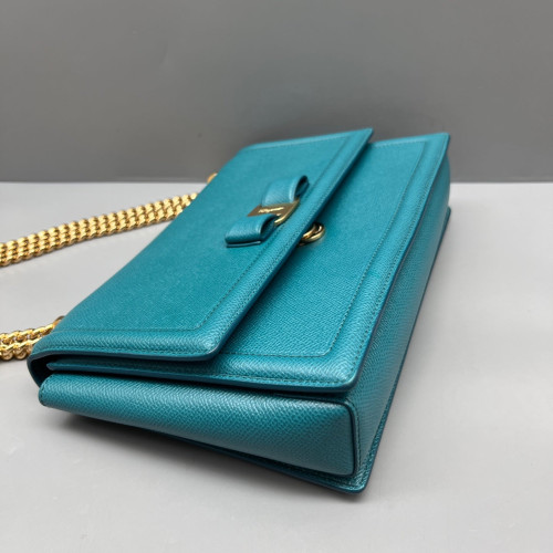 Salvatore Ferragamo Vara Bow Crossbody Bag Grained Calfskin Blue