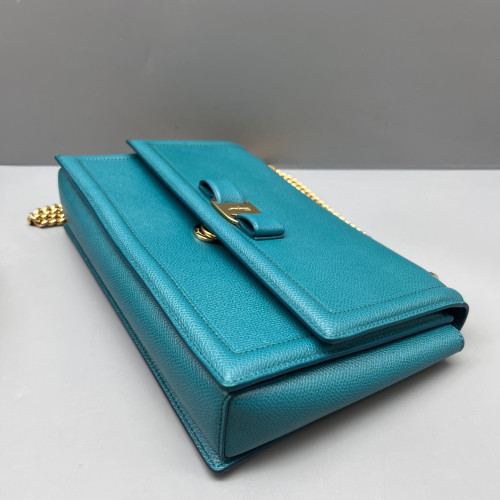Salvatore Ferragamo Vara Bow Crossbody Bag Grained Calfskin Blue