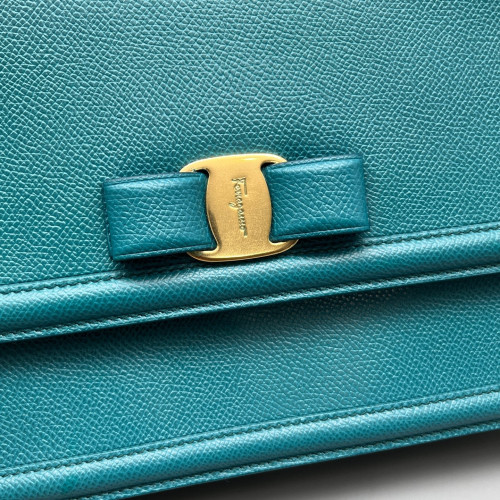 Salvatore Ferragamo Vara Bow Crossbody Bag Grained Calfskin Blue