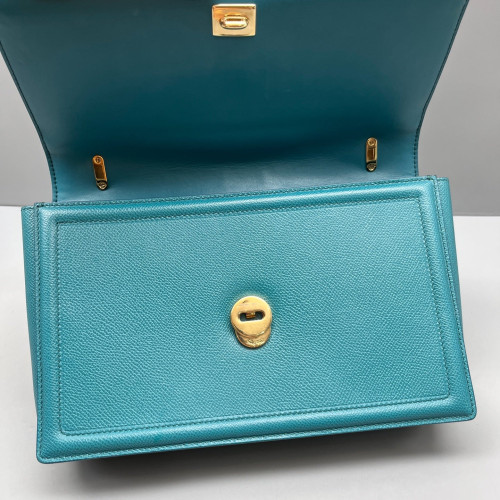 Salvatore Ferragamo Vara Bow Crossbody Bag Grained Calfskin Blue