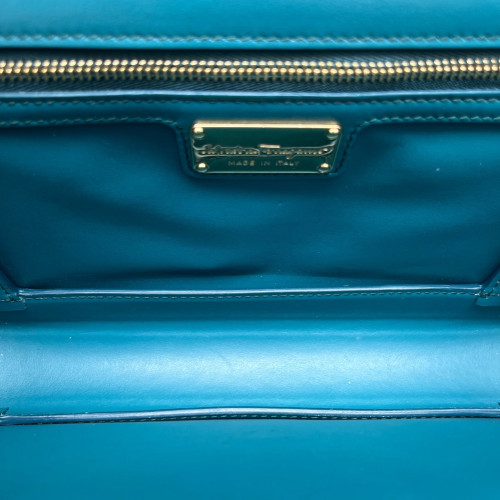 Salvatore Ferragamo Vara Bow Crossbody Bag Grained Calfskin Blue