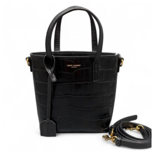 Yves Saint Laurent Bucket Calfskin Crocodile Embossed Black