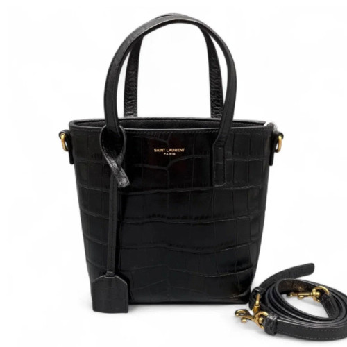 Yves Saint Laurent Bucket Calfskin Crocodile Embossed Black