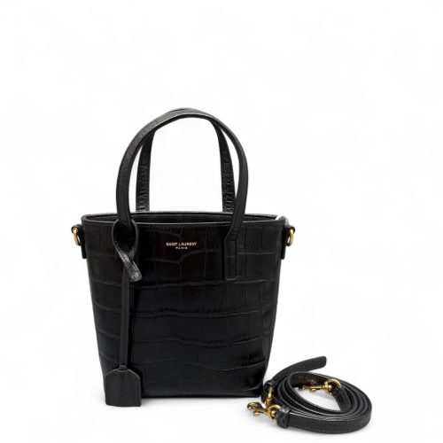 Yves Saint Laurent Bucket Calfskin Crocodile Embossed Black