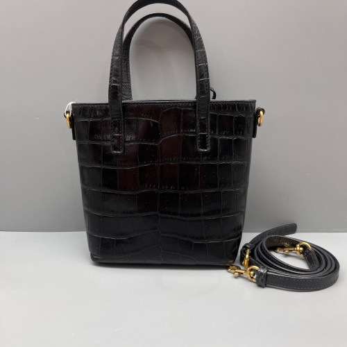Yves Saint Laurent Bucket Calfskin Crocodile Embossed Black