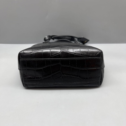 Yves Saint Laurent Bucket Calfskin Crocodile Embossed Black