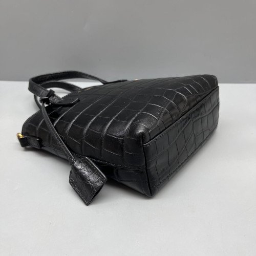Yves Saint Laurent Bucket Calfskin Crocodile Embossed Black
