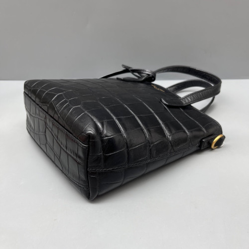 Yves Saint Laurent Bucket Calfskin Crocodile Embossed Black