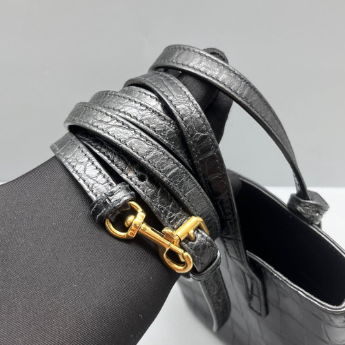 Yves Saint Laurent Bucket Calfskin Crocodile Embossed Black
