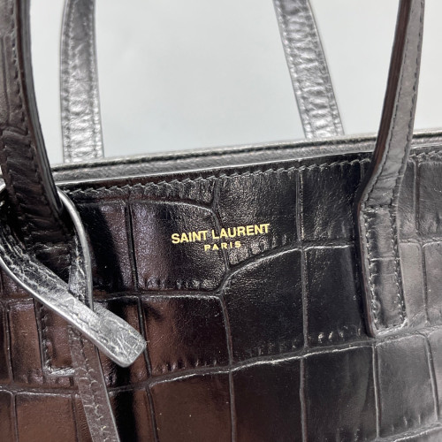 Yves Saint Laurent Bucket Calfskin Crocodile Embossed Black