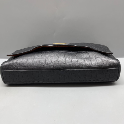Yves Saint Laurent Flap Bag Calfskin Crocodile Embossed Black