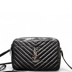 Yves Saint Laurent Tassel Camera Case Pull Up Leather Black