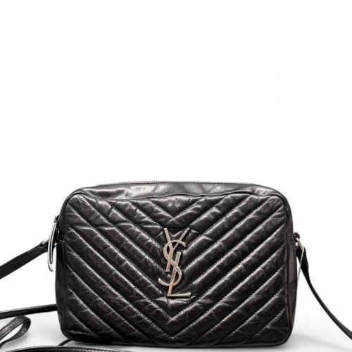 Yves Saint Laurent Tassel Camera Case Pull Up Leather Black