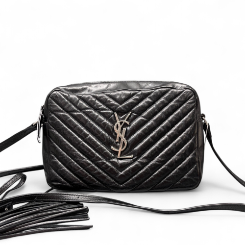 Yves Saint Laurent Tassel Camera Case Pull Up Leather Black
