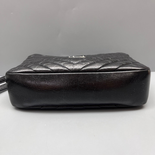 Yves Saint Laurent Tassel Camera Case Pull Up Leather Black