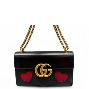 Gucci Heart Small GG Marmont Calfskin Black Red