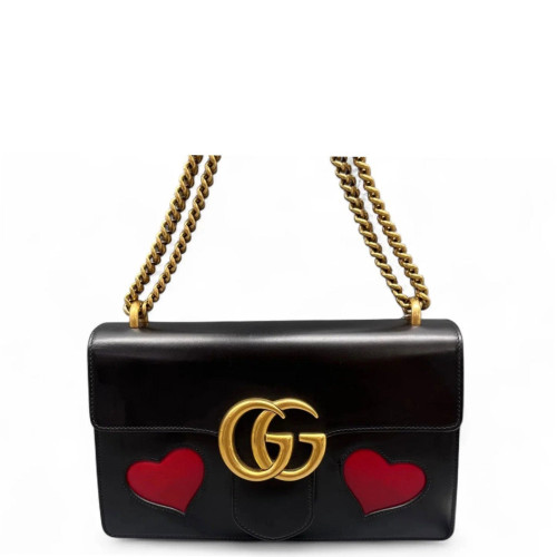 Gucci Heart Small GG Marmont Calfskin Black Red Gucci Heart Small GG Marmont Calfskin Black Red