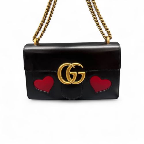 Gucci Heart Small GG Marmont Calfskin Black Red Gucci Heart Small GG Marmont Calfskin Black Red
