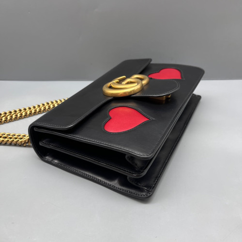 Gucci Heart Small GG Marmont Calfskin Black Red Gucci Heart Small GG Marmont Calfskin Black Red