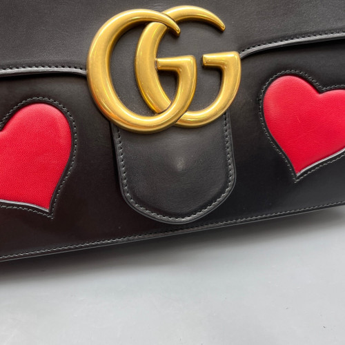 Gucci Heart Small GG Marmont Calfskin Black Red Gucci Heart Small GG Marmont Calfskin Black Red