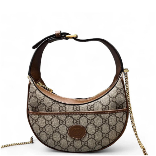 Gucci Mini Ophidia Half Moon Hobo GG Monogram Beige Brown