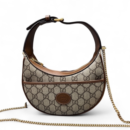 Gucci Mini Ophidia Half Moon Hobo GG Monogram Beige Brown