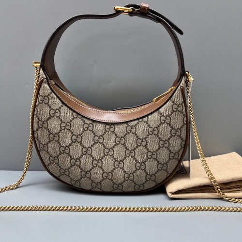 Gucci Mini Ophidia Half Moon Hobo GG Monogram Beige Brown