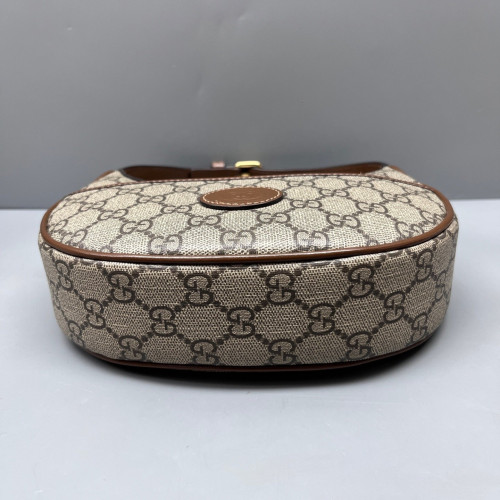 Gucci Mini Ophidia Half Moon Hobo GG Monogram Beige Brown