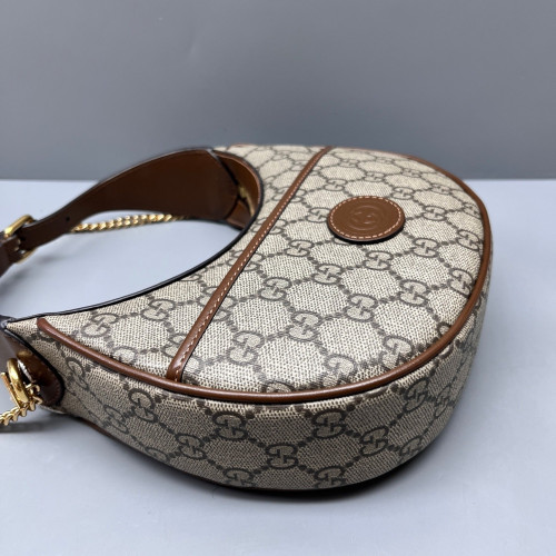 Gucci Mini Ophidia Half Moon Hobo GG Monogram Beige Brown