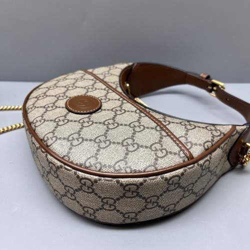 Gucci Mini Ophidia Half Moon Hobo GG Monogram Beige Brown