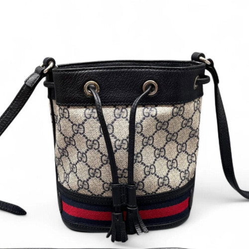 Gucci Blondie Mini Bucket Bag GG Monogram Beige Black Red